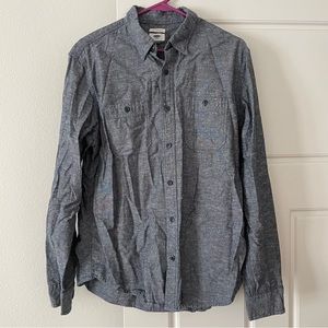 Men’s Casual Chambray Button Down Shirt, Slim Fit Blue Collared Shirt Size Large